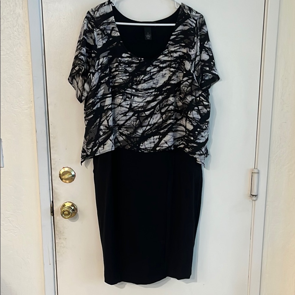 Lane Bryant Black and White Patterned Midi Dress